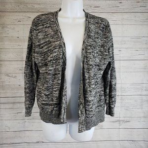 Ann Taylor LOFT Womens Cardigan Sz Medium Black Gray Heathered‎ Linen Blend